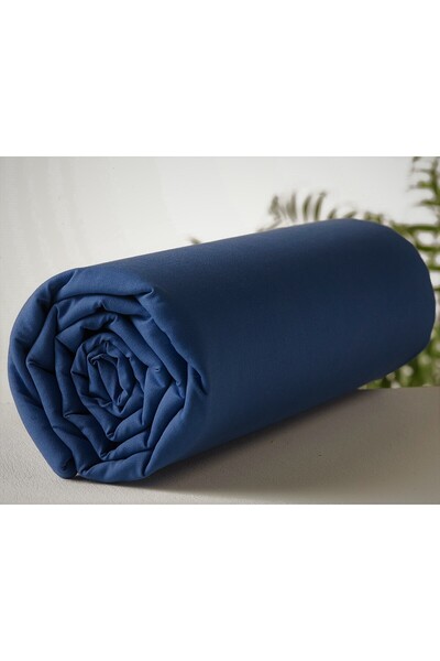 Maki Home Makiteks 100% Cotton Navy Blue 160X200+2*(50X70) Double Elastic Fitted Sheet and Pillowcase Set