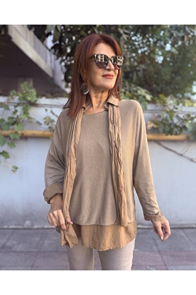 DenizEge Италианска риза с шал, камел плетка