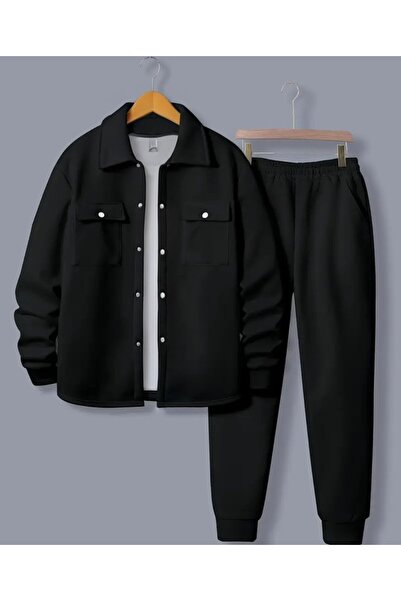 shop Set de trening negru din 2 piese cu închidere cu capse