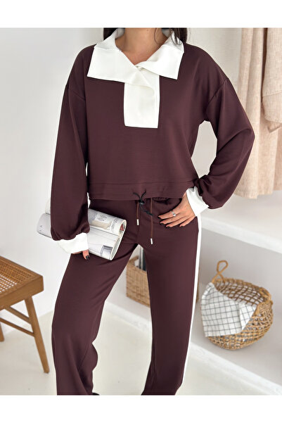 Lady Doll Γυναικείο σετ αθλητικών φορμών με γιακά σάλι με απαλή υφή άνετο υφασμάτινο σετ αθλητικών φορμών