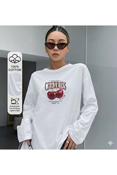 npLStore Дамска тениска с дълъг ръкав и принт на череши