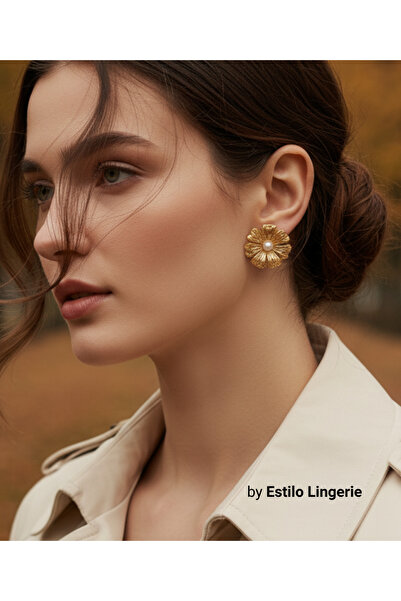 Estilo Lingerie أقراط على شكل زهرة مع اللؤلؤ والبابونج، أقراط يومية، أقراط هد...