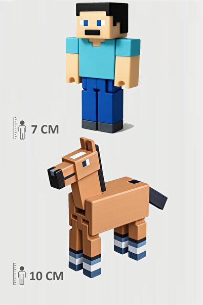 FigürDizayn Minecraft Steve ve At Horse Set Hareketli Eklemli Figür
