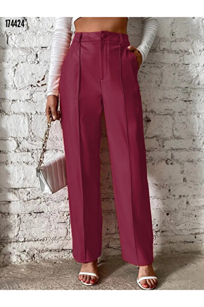 BZ Boutique Fermuarlı Cepli Geniş Kesim Büyük Beden Lame Deri Pantolon 174425