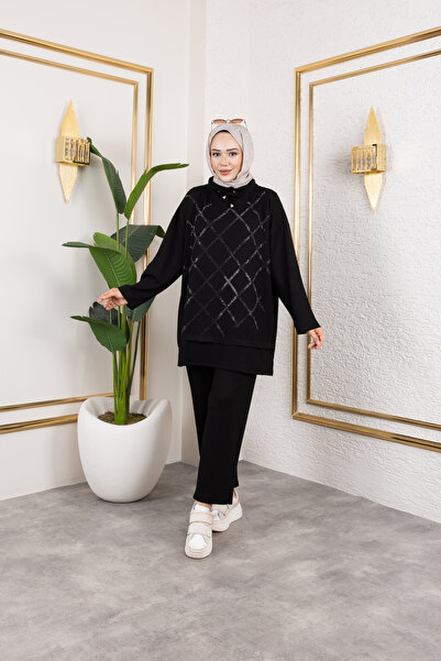 Elif Artar Taşlı Osho siyah takım