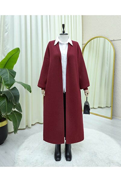 Modamorfo Collared Long Loose Soft Cardigan - Burgundy