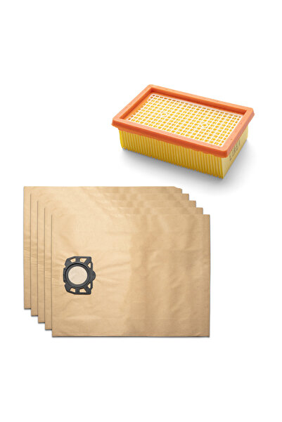 ROBOTHUB Set filtru si 5 saci compatibili cu KARCHER WD4, WD5, WD6, 2.863-005.0, 2 straturi de hartie