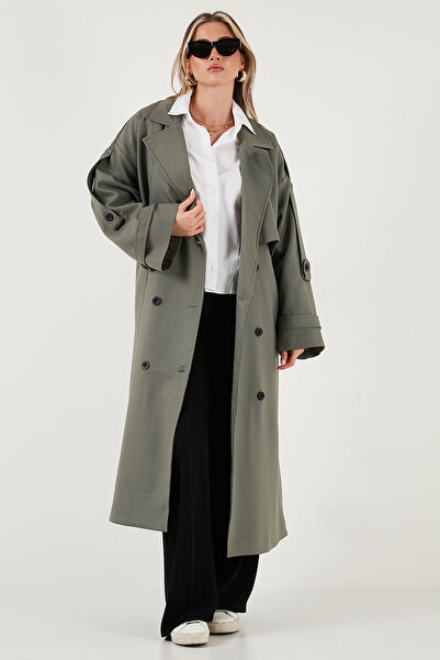 Lela Oversize Fit Double Breasted Collar Buttoned Belted Long Trench Coat Trench Coat 6839476
