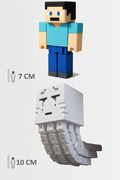 FigürDizayn Minecraft Steve ve Ghast Set Hareketli Eklemli Figür