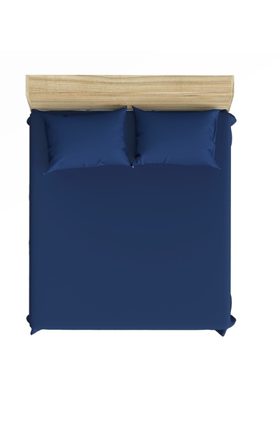 Maki Home Makiteks 100% Cotton Navy Blue 160X200+2*(50X70) Double Elastic Fitted Sheet and Pillowcase Set