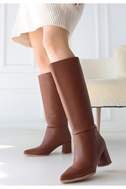 Cream Roksa Tan Leather Heeled Boots