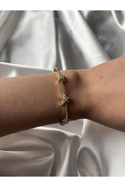 SY ACCESSORIES سوار نجمة من الزركون ذهبي اللون فاخر