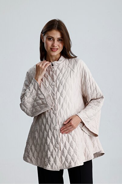 KATLİN MATERNİTY WEAR Hamile Soğan Desen Ince Kapitone Kumaş Panço Ceket , Kollar İspanyol Detaylı