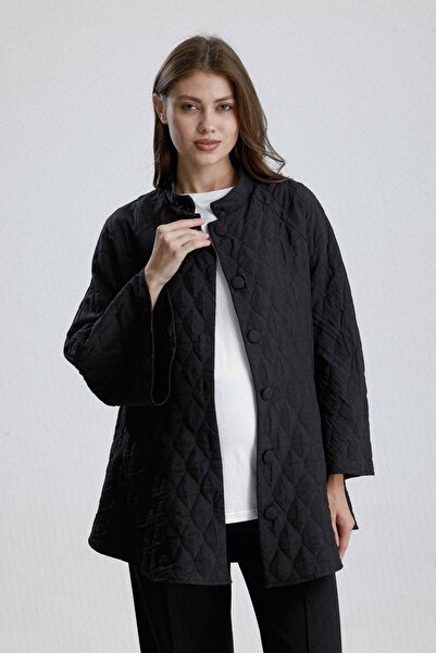 KATLİN MATERNİTY WEAR Hamile Soğan Desen Ince Kapitone Kumaş Panço Ceket , Kollar İspanyol Detaylı