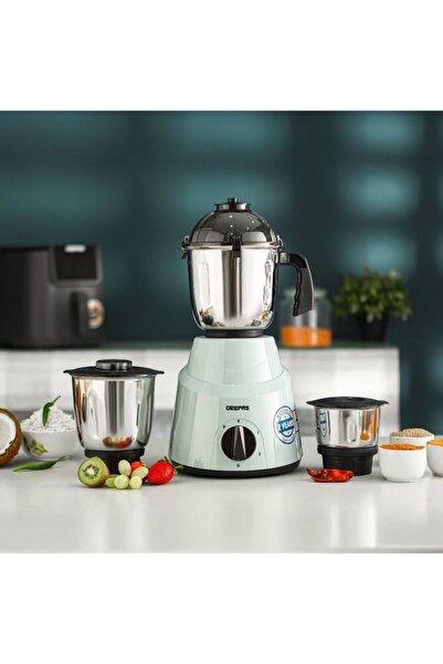 Geepas خلاط ومطحنة ٣ في ١ GSB 44100 | ٨٠٠ واط، ١.٥ لتر | برطمانات من الفولاذ المقاوم للصدأ سعة ١.٠ لتر و٠.٥ لتر | تيترا فلو