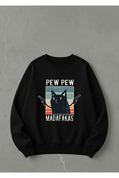 LORVEX Dukserica unisex Štampano 100% Pamuk Oversize kroj PEW CAT dukserica