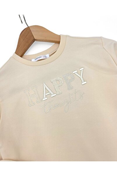 VOY KİDS Girl's Happy Embroidered 7-8-9-10 Year Old Denim-Look Leggings 2-Piece Seasonal Top and Bottom Set