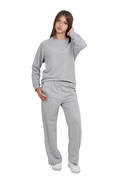 ERDEM KIDS Girls' Palazzo Pants with Elastic Waistband, 3-Thread Cotton Raglan Sleeve School Tracksuit Set