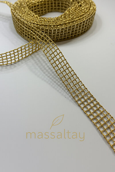 Massaltay Gold Glitter Mesh Ribbon 10 Meters – Shiny Decorative Strip, Hobby and Craft Material