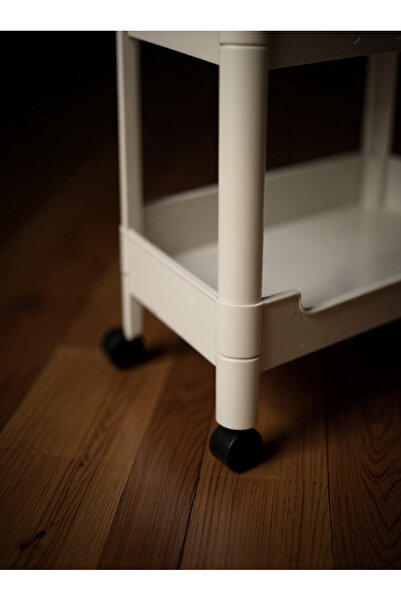 Living Stand Durable 4-Tier Rolling Plastic Organizer Rack in Beige for Home & Office