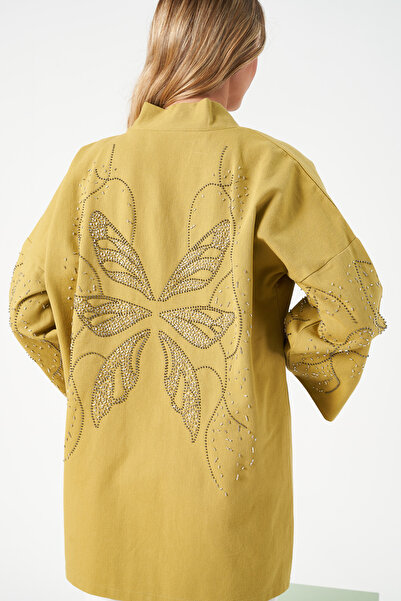 MİA NOURA Women's Oversize Kimono with Embroidered Sleeves and Back