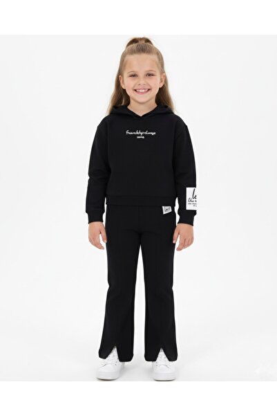 Egelite Girl's Hooded Thin Seasonal Top and Bottom Set with Rope Detailing, Slit Leggings, Ages 6-7-8-9-10, 2-Strand Bottom Top Set