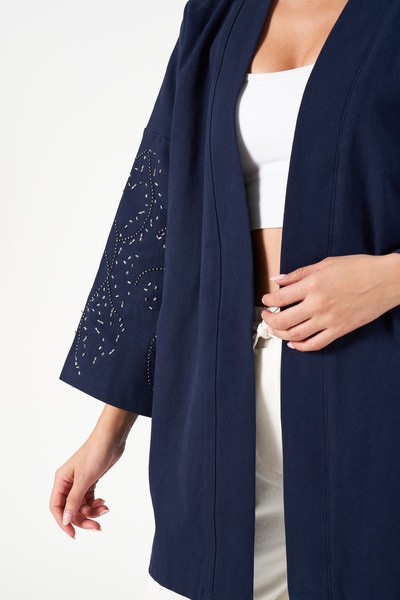 MİA NOURA Women's Oversize Kimono with Embroidered Sleeves and Back