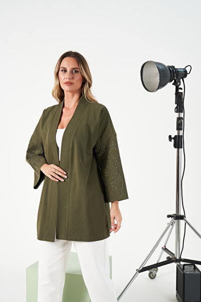 MİA NOURA Women's Oversize Kimono with Embroidered Sleeves and Back