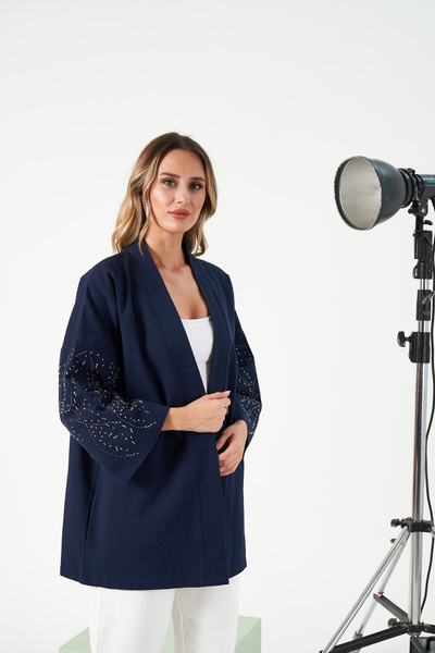 MİA NOURA Women's Oversize Kimono with Embroidered Sleeves and Back