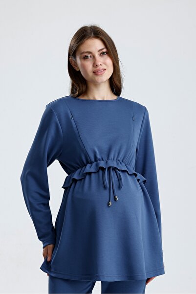 KATLİN MATERNİTY WEAR Maternity Set, Adjustable Waist Pants, Blouse with Elastic Waist and Zipper Detail (Breastfeeding)