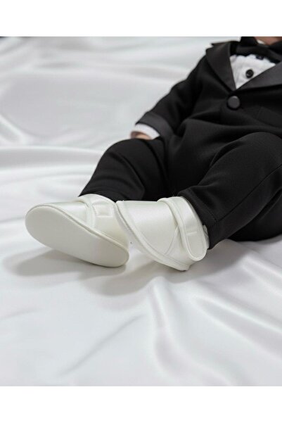 Lumos Trade Newborn Baby White Color Banded Satin Booties - Mevlüt Baby Shower Special Occasion Shoes 0-3 Months