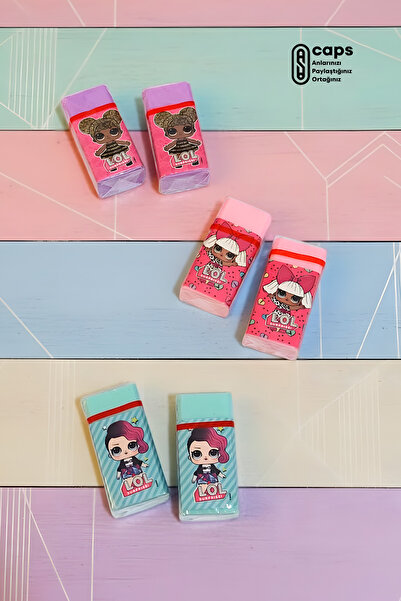 caps office 6 Adet L.O.L Surprise Temalı Silgi Seti – Renkli, Kokulu ve Eğlenceli Kırtasiye Seti