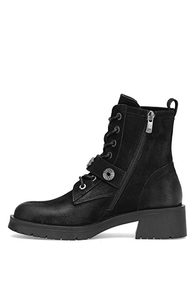 Mammamia D25Kb-8410 Women's Genuine Nubuck Leather Heeled Boots Black