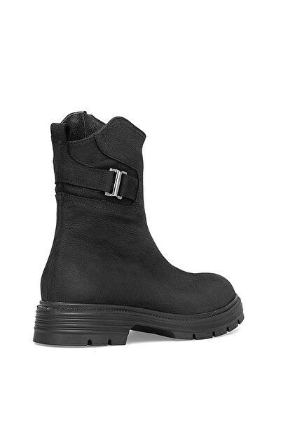 Mammamia D25Kb-1945 Women's Genuine Nubuck Leather Heeled Boots Black