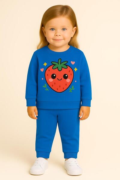 MODA Παιδικό σετ φόρμας με στάμπα φράουλας, μακρυμάνικο, με λαιμόκοψη ποδηλάτ...