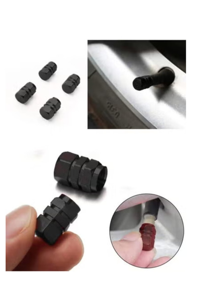 Fstyle طقم غطاء بلف العجلات بتصميم سداسي مميز 4 قطع أسود