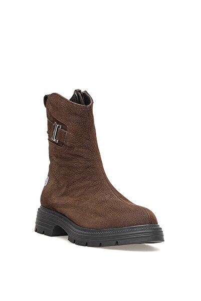 Mammamia D25KB-1945 Γυναικείες μπότες με τακούνι από γνήσιο δέρμα Nubuck καφέ