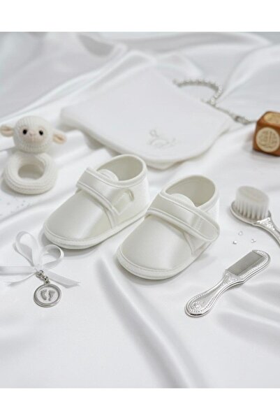 Lumos Trade Newborn Baby White Color Banded Satin Booties - Mevlüt Baby Shower Special Occasion Shoes 0-3 Months