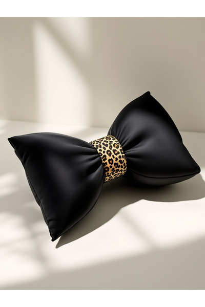 FARCY Leopard Detail Bow Appearance XXL Decorative Pillow Filled Bow Ribbon Gift Throw Pillow Cushion