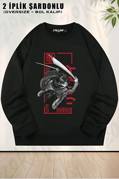 ZOKAWEAR Hanorac unisex cu gât rotund, cu imprimeu anime Attack On Titan Levi...