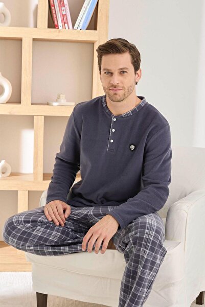 Pijamoni Ανδρικό Σετ Πιτζάμες Χειμερινό Φλις με Κουμπιά 6100/7.7 - 1 Τεμάχιο