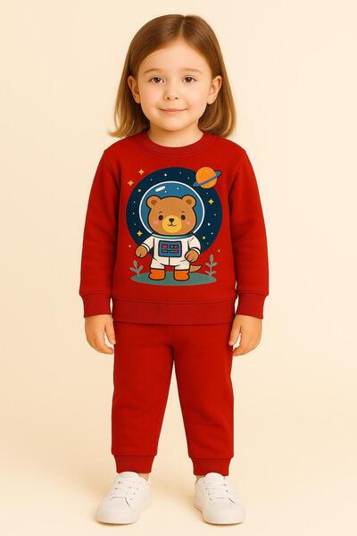 MODA Σετ παιδικής φόρμας με στάμπα αρκουδάκι, μακρυμάνικο, με λαιμόκοψη ποδηλ...