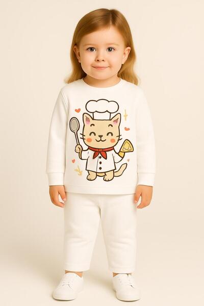 MODA Σετ παιδικής φόρμας με στάμπα σε σχέδιο γάτας μάγειρα, μακρυμάνικο με λα...