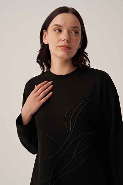 ALLDAY Siyah-Yumuşak Dokulu Nakışlı Sweatshirt