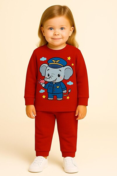 MODA Σετ παιδικής φόρμας με στάμπα ελέφαντα, μακρυμάνικο, με λαιμόκοψη ποδηλά...