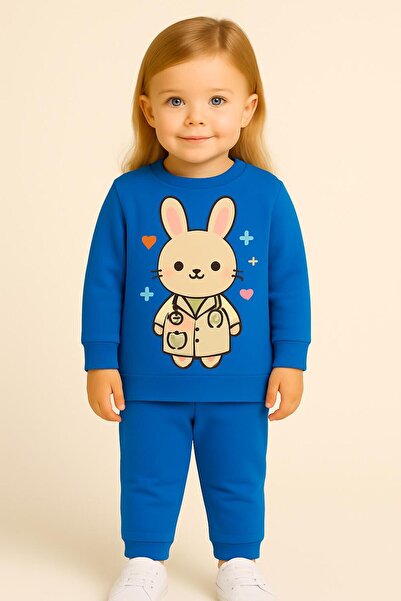 MODA طقم رياضي للأطفال من دكتور تافان بأكمام طويلة وياقة دائرية مطبوعة للجنسي...