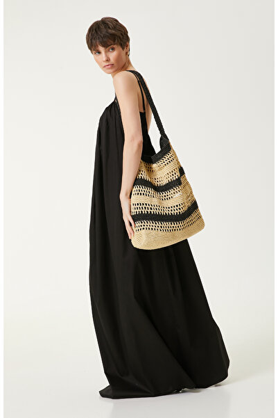 Network Siyah Bej Kadın Kağıt Hasır Çanta