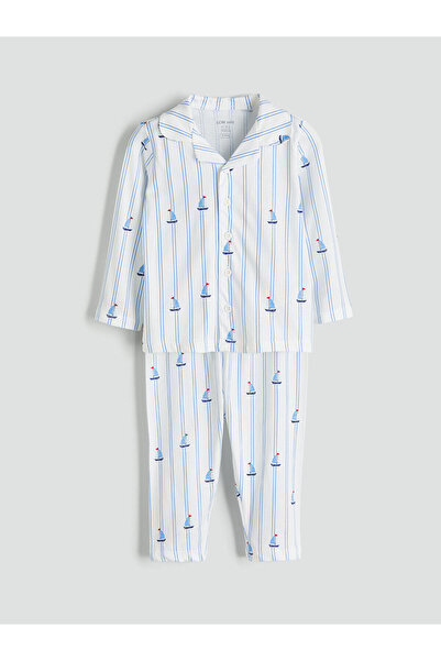 LC Waikiki Lcw Baby Ecru Resort Lapel Striped Baby Boy Pajama Suit
