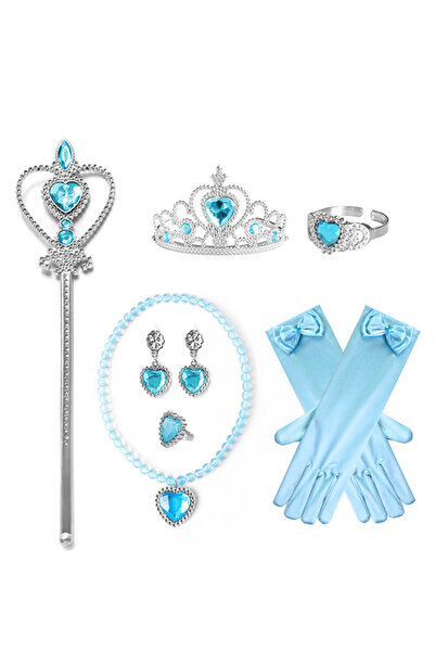 THK Set de 6 bijuterii, mănuși, colier, cercei, inel, coroană sirenă, zână, r...