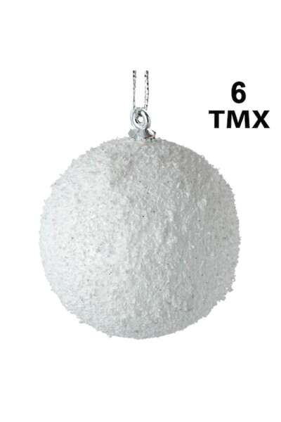 SHOPIENS TMX Christmas Balls Set, Foam, Glitter, 6 Pieces, White, 6 cm, MYONNA IT & E- COMMERCE ®